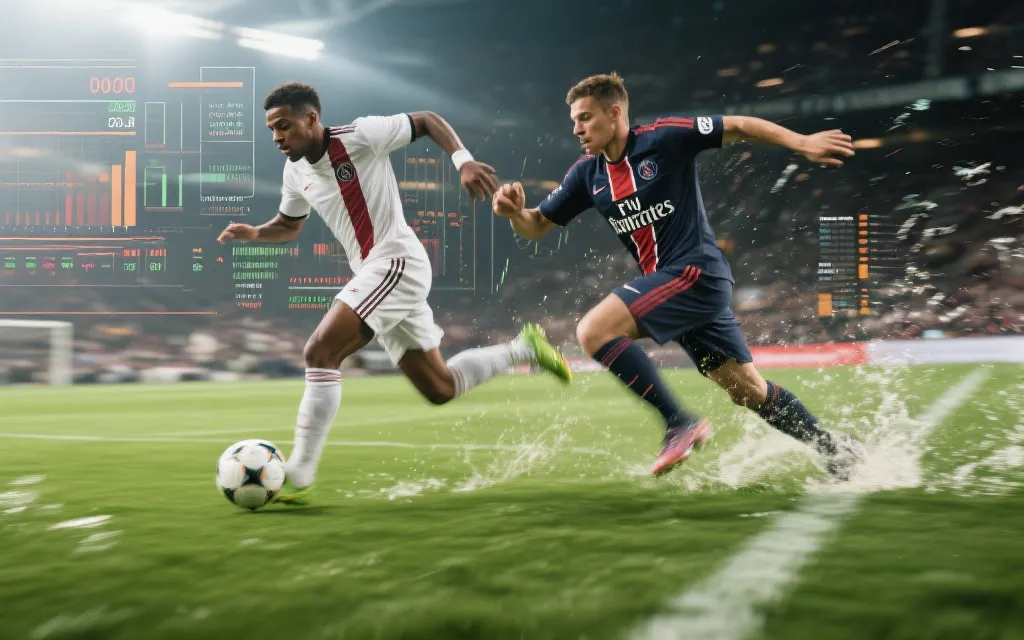 顶级边锋在比赛中一对一突破的动态画面，数据图层叠加